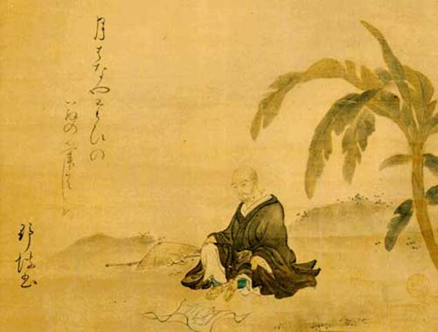 Bashō under the banana tree after which he is named, and which stood by his small hut