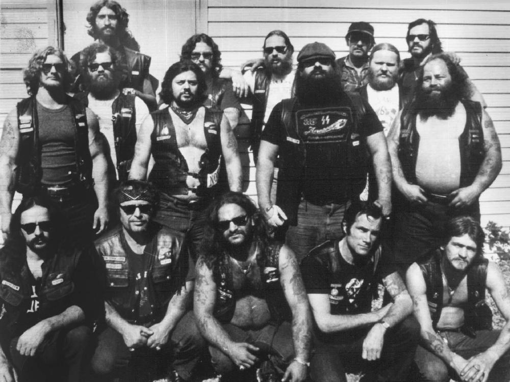 THE LAVAL CHAPTER: FIVE OF ITS MEMBERS WERE KILLED BY QUEBEC HELL'S ANGELS IN  THE LENNOXVILLE PURGE IN 1985. IN THE SECOND ROW, WEARING THE CAP, IS ROBERT (TINY) RICHARD WHO IS BELIEVED TO BE THE NATIONAL LEADER OF THE CANADIAN  HELL'S ANGELS.