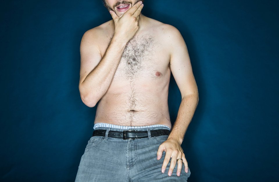 NEW YORK, NY - AUGUST 5: Various men take part in a photo shoot aimed at showing that men can suffer from body image issues in New York on Wednesday August 5, 2015. (Photo by Damon Dahlen, Huffington Post) 