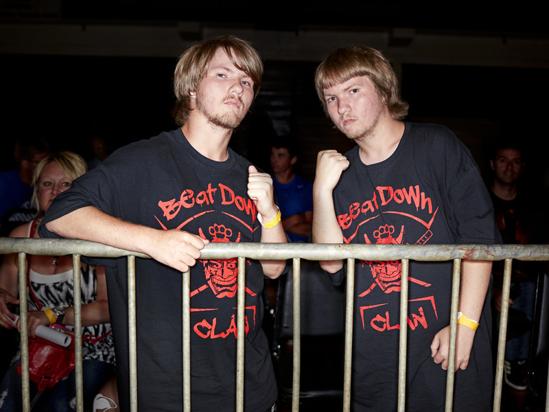 The Hicks twins at the 2015 CCW King of the Coliseum. The twins are starting their careers as the "Beat Down Clan".